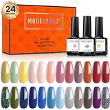 Modelones 24 Colors Gel Nail Polish Set Fall Winter into Spring Colors Holiday Collection Glitter Nude Pink Yellow Blue Gel Polish Soak Off Nail Gel Polish Starter Kit Nail Art New