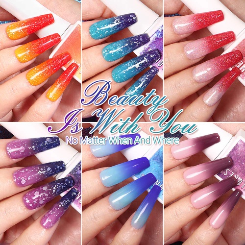  Gel Nail Polish Holiday Mood Temperature Color Changing Gel Polish Soak Off Hot and Cold Ombre Nail Polish with Beauty Gift Set 6 Pcs Colors 10 ML by Modelones