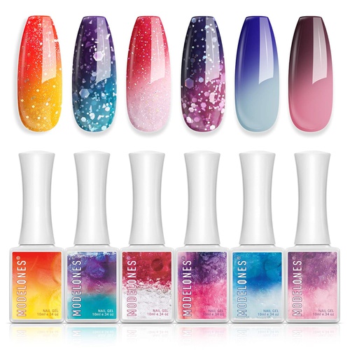  Gel Nail Polish Holiday Mood Temperature Color Changing Gel Polish Soak Off Hot and Cold Ombre Nail Polish with Beauty Gift Set 6 Pcs Colors 10 ML by Modelones