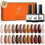 Gel Nail Polish Kit, 12 Pcs Winter Fall Color Gel Polish Set, Nude Brown Gel Nail Kit Collection for Nail Art Salon By Modelones