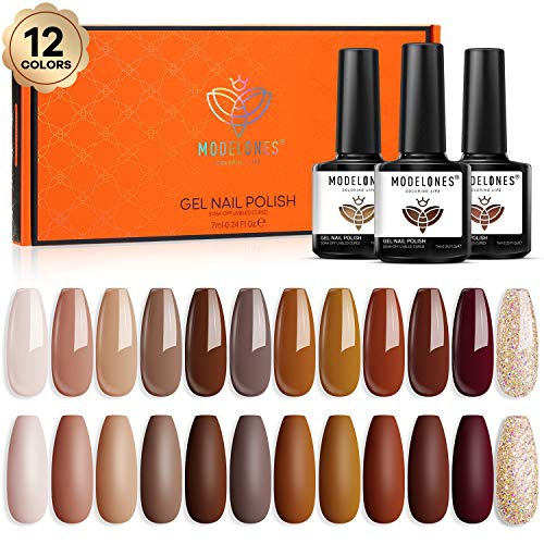  Gel Nail Polish Kit, 12 Pcs Winter Fall Color Gel Polish Set, Nude Brown Gel Nail Kit Collection for Nail Art Salon By Modelones