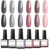 Modelones Gel Nail Polish Set - Nude Gray Pink Series 6 Colors Collection Winter Fall Gel Polish Soak Off LED Gel Nail Art Manicure Kit,Christmas Gifts New Year Holiday Salon DIY a