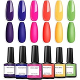 Modelones Gel Nail Polish Set-Bright Neon Nail Polish Yellow Red Blue Purple Orange Hot Pink Green Rainbow Nail Polish Soak Off LED Varnish Nail Art Manicure Salon Collection for B