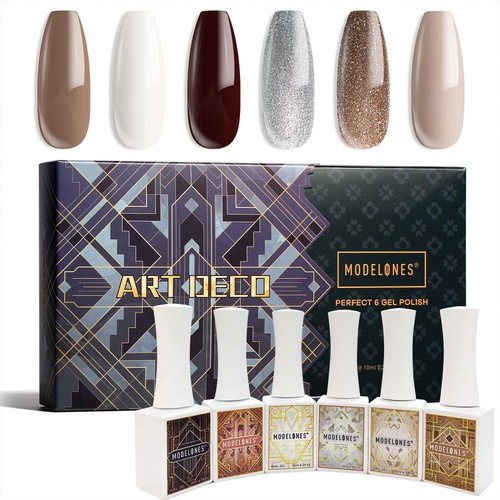  Modelones Gel Nail Polish Holiday Fall Winter Gel Polish 6 PCS 10ML White Nude Glitter Brown Gold Burgundy Soak Off Nail Gel Polish Gel Top Coat Base Coat LED Nail Lamp Needed Gel Polish Kit