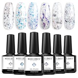 Modelones Glitter Gel Nail Polish, Holiday Fall Winter Clear Sparkle Diamond Shiny Silver Galaxy Crystal Transparent Gel Polish Set, Nail Gel with Glitter Sequins, LED Soak Off Man