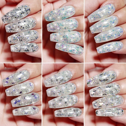  Modelones Glitter Gel Nail Polish, Holiday Fall Winter Clear Sparkle Diamond Shiny Silver Galaxy Crystal Transparent Gel Polish Set, Nail Gel with Glitter Sequins, LED Soak Off Man