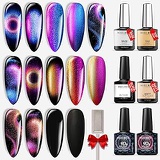 Modelones Gel Nail Polish- 9D Cat Eye Gel Polish Chameleon Magnetic Glitter Black LED Nail Gel Polish Base Matte Top Coat Gel Top Coat with Gift Box for Nail Art Manicure Use at Ho