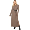 Mod-o-doc Multicolor Autumn Stripe Long Sleeve Crew Neck Maxi Dress