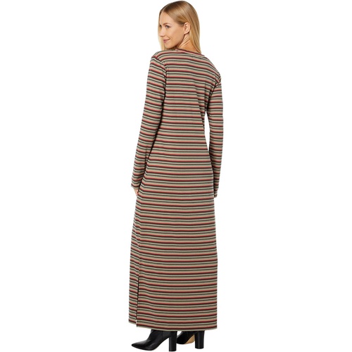  Mod-o-doc Multicolor Autumn Stripe Long Sleeve Crew Neck Maxi Dress