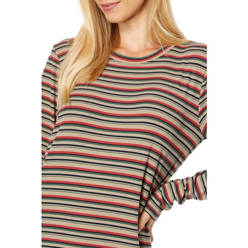  Mod-o-doc Multicolor Autumn Stripe Long Sleeve Crew Neck Maxi Dress