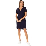 Mod-o-doc Slub Jersey Short Sleeve Split-Neck Dress