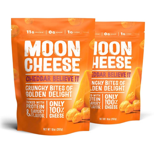 Moon Cheese, Cheddar believe it, 100% Cheddar cheese, Low-carb 10 oz, Keto-Friendly, high protein snack alternative to protein bars, cookies, and shakes (Pack of 2)