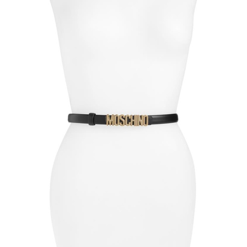 모스키노 Moschino Logo Skinny Leather Belt_BLACK