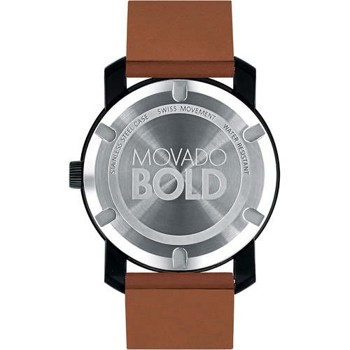  Movado Bold, Stainless Steel Case, Black Dial, Cognac Leather Strap Set, Men, 3600600