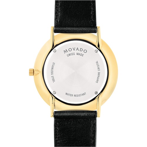  Movado Mens Ultra Slim Yellow Gold Watch with a Printed Index Dial, Black/Gold (Model 607087)