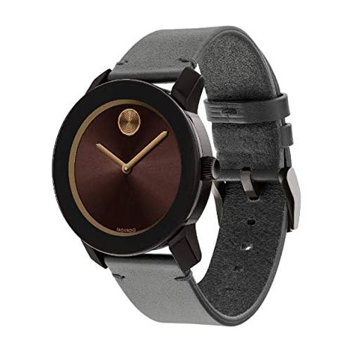  Movado Bold, TR90 Brown Stainless Steel Case, Brown Dial, Grey Leather Strap, Men, 3600455