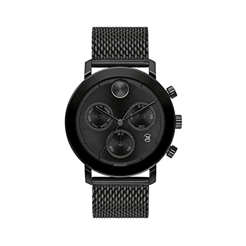  Movado Mens Bold Evolution Swiss Quartz Watch with Stainless Steel Strap, Black, 22 (Model: 3600760)