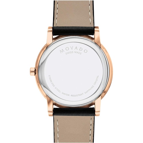  Movado 0607315 Rose Gold Museum Classic Black Leather Mens Watch