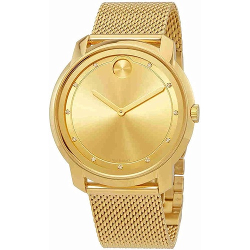  Movado Bold Large Diamond and Gold Plated Mesh Watch 3600460