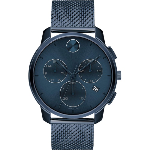  Movado Mens Swiss Quartz Watch with Stainless Steel Strap, Blue, 21 (Model: 3600633)