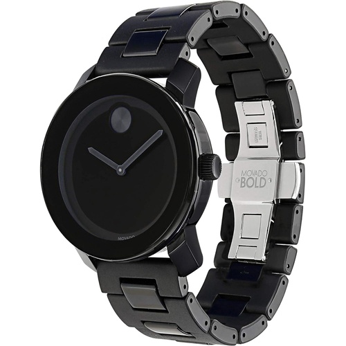  Movado Mens BOLD TR90 Watch with a Sunray Dot Black Dial, Black/Grey (Model 3600047)