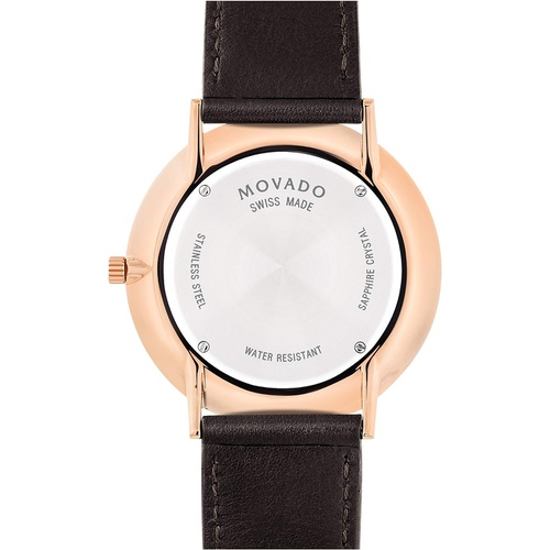  Movado Mens Ultra Slim Rose Gold Watch with a Printed Index Dial, Brown/Gold/White (Model 607089)