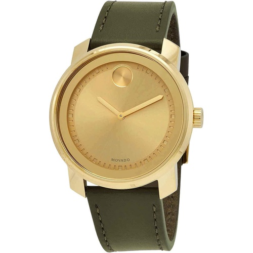  Mens Movado Bold Gold-Ion Plated Leather Strap Watch 3600674