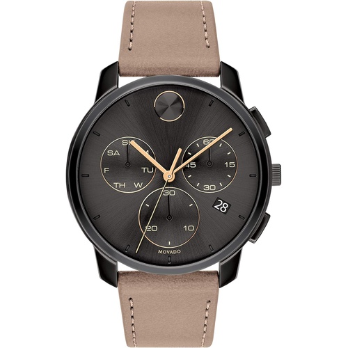  Movado Mens Stainless Steel Swiss Quartz Watch with Leather Strap, Taupe, 21 (Model: 3600719)