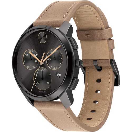  Movado Mens Stainless Steel Swiss Quartz Watch with Leather Strap, Taupe, 21 (Model: 3600719)