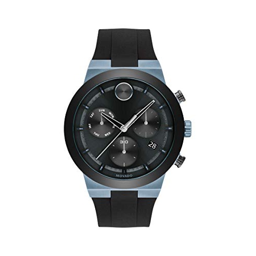  Movado Mens Stainless Steel Swiss Quartz Watch with Silicone Strap, Black, 27 (Model: 3600713)