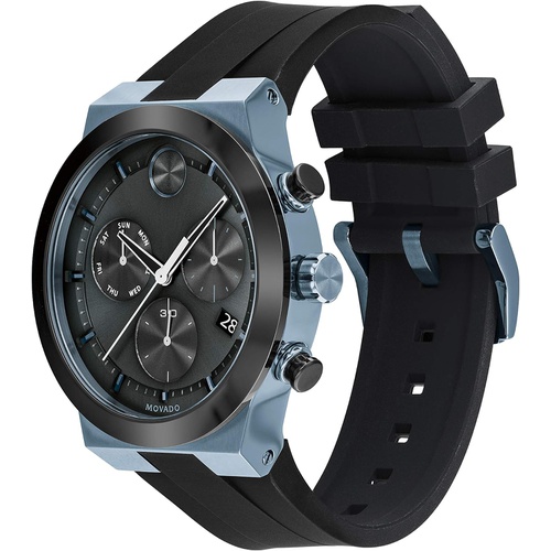  Movado Mens Stainless Steel Swiss Quartz Watch with Silicone Strap, Black, 27 (Model: 3600713)