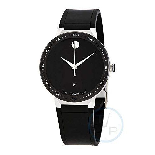  Movado Mens Swiss Sapphire Black Rubber Strap Watch 41mm (Model: 0607406)