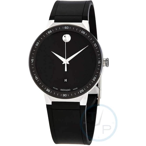  Movado Mens Swiss Sapphire Black Rubber Strap Watch 41mm (Model: 0607406)