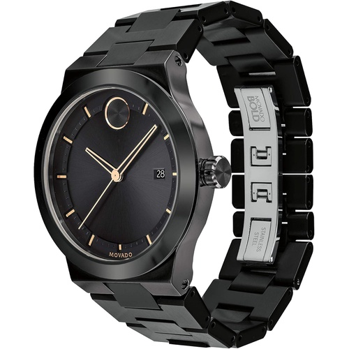  Movado Mens Bold Fusion Swiss Quartz Watch with Stainless Steel Strap, Black, 20 (Model: 3600662)