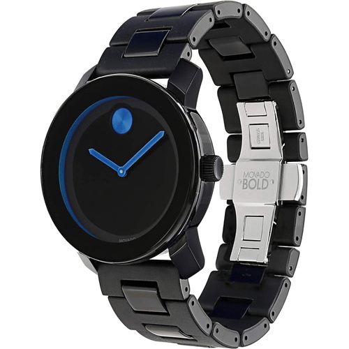  Movado Mens BOLD TR90 Watch with a Sunray Dot Black Dial, Black/Blue (Model 3600099)