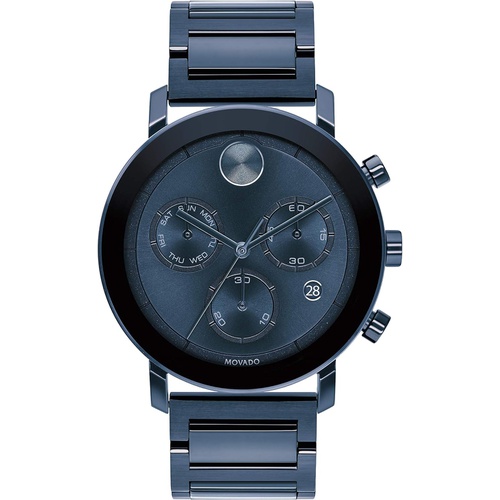  Movado Mens Swiss Quartz Watch with Stainless Steel Strap, Blue, 22 (Model: 3600683)