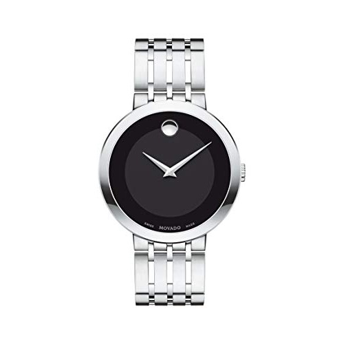  Movado Mens Esperanza Stainless Steel Watch with a Concave Dot Museum Dial, Silver/Black (607057)