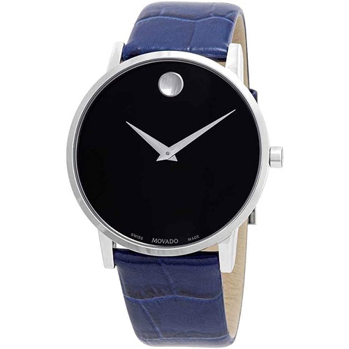  Movado Black Dial Blue Strap Mens Watch 0607221