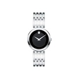 Movado Womens Esperanza Stainless Steel Watch with a Concave Dot Museum Dial, Silver/Black (607051)