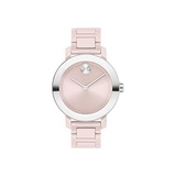 Movado Womens Stainless Steel & Ceramic Swiss Quartz Watch Strap, Blush, 16 (Model: 3600709)