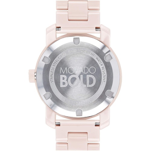  Movado Womens Bold Ceramic Watch with a Crystal-Set Dot, Pink/Silver (Model: 3600536)
