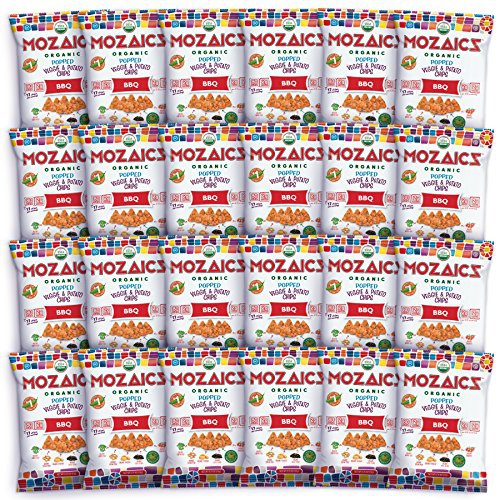  Mozaics Organic BBQ snack bags- Popped Veggie Chips (24-pack) | Healthy Pea Protein Crisps | Gluten free (0.75 oz single serving bags)