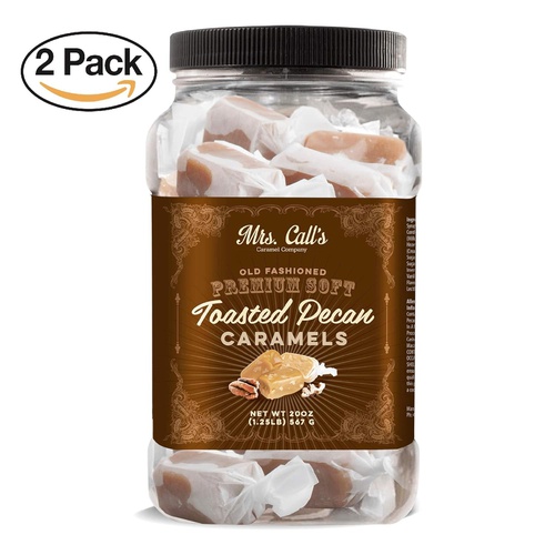  Mrs. Calls Naturally Gluten Free Handcrafted Gourmet Toasted Pecan Caramel: Kettle Cooked, Soft & Individually Wrapped - Two Pack x 20 Ounces Each