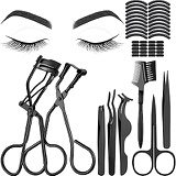 Mudder 48 Pieces Eyelash Curler Makeup Tools Set, include Mini Eyelash Curler Kit, Eyebrow and Eyelash Extension Tweezers, Eyelash Eyebrow Brush Comb and Eyelashes Scissors, Silicone Refi