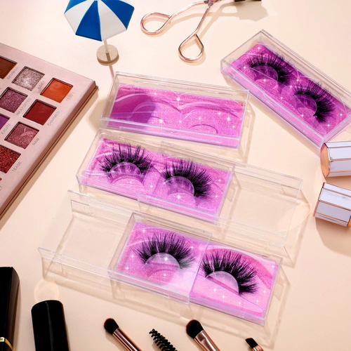  Mudder 12 Pieces Empty Eyelash Case Glitter Paper Plastic Eyelash Packaging Box False Eyelash Storage Box with Clear Tray for Eyelash Care, Eye Makeup Tool for Women Girls (Purple)