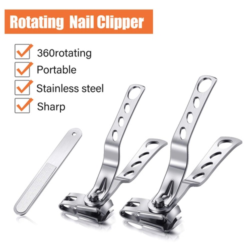  Mudder 3 Pieces Nail Clippers File Kit 360-Degree Rotating Head Stainless Steel Toenail Fingernail Toe Clippers Cutters for Hand Foot Care Manicure Tool