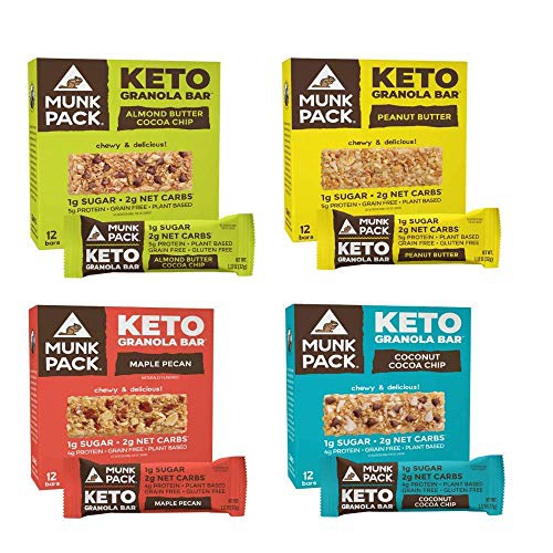  Munk Pack Keto Granola Bars 48 Pack Bundle (12 Pack Coconut Cocoa Chip, 12 Pack Almond Butter Cocoa Chip, 12 Pack Peanut Butter & 12 Pack Maple Pecan)