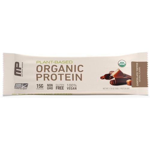  MusclePharm Organic Plant-Based Protein Bar, 15g Protein, Chocolate Toffee Bars, 12 Count