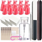 Gel Nail Polish Remover Kit for Acrylic/UV Gel/Soak-Off Polish Removal, Nail Clips to Remove Polish Set with Cotton Pads/Acetone Pump Dispenser/Nail Foil Wraps/Cuticle Pusher/Nail