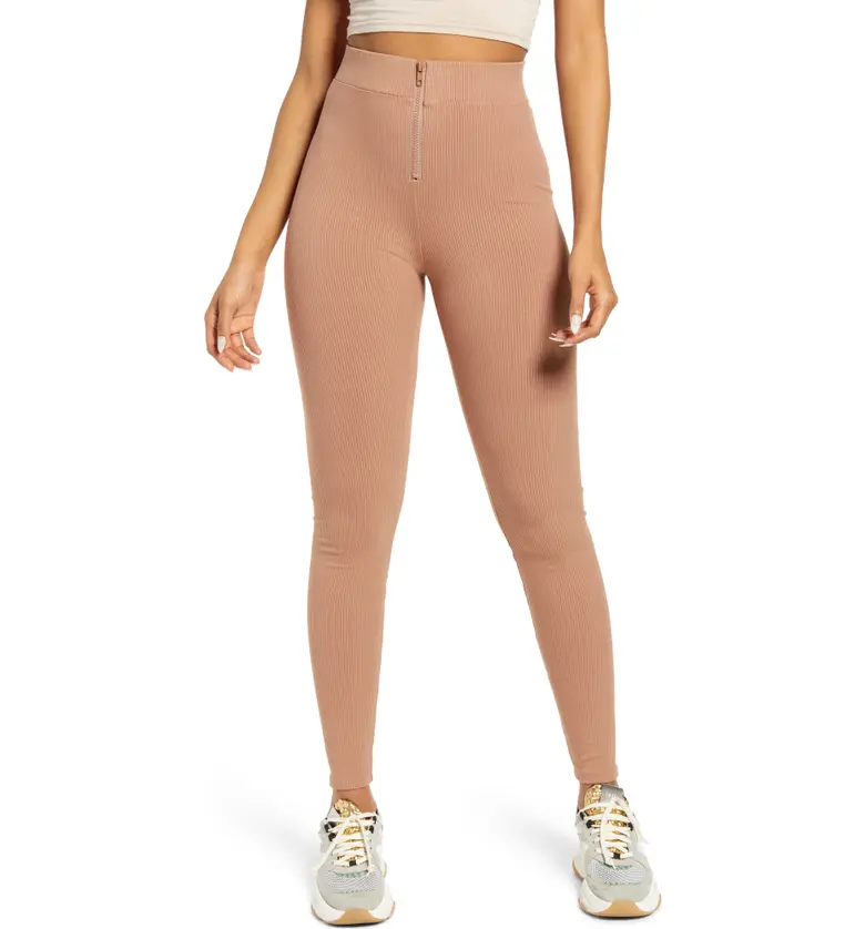 Naked Wardrobe Snatched Zip Front High Waist Rib Leggings_COCO